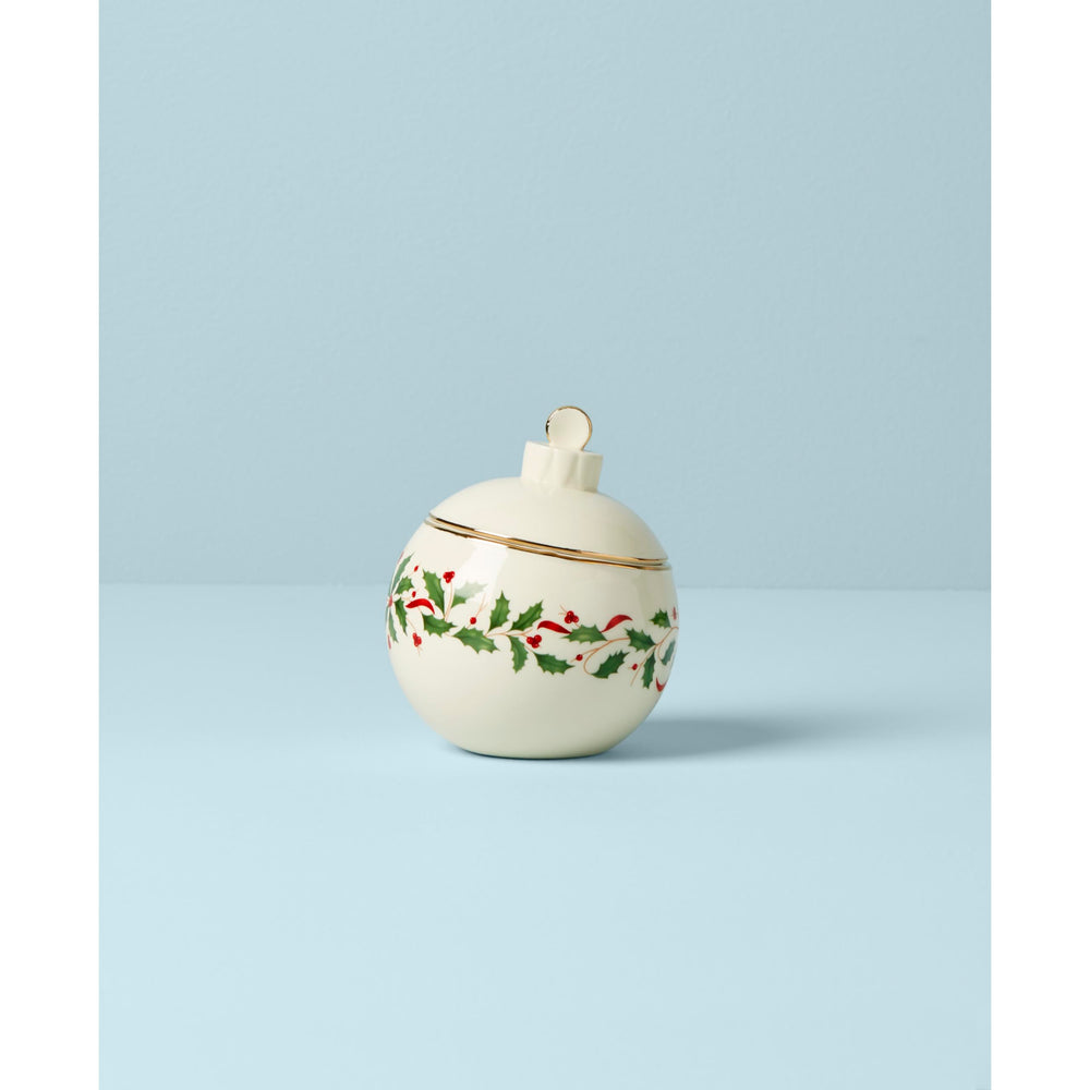 Lenox Holiday Ornament Candy Jar, 1.30 LB, Red & Gr