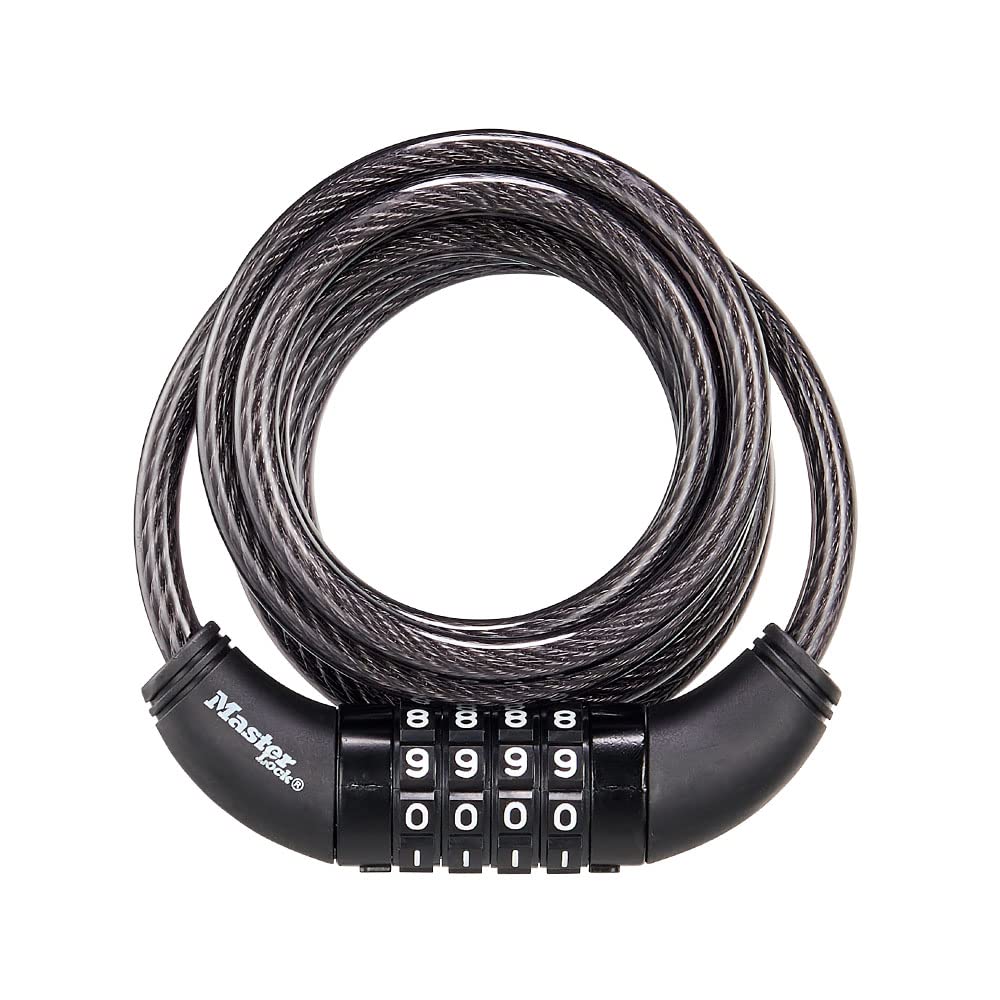 Black Set Your Own Combination Bike Lock, Metal Cable Lock has a Weather Resistant Vinyl Coating for Outdoor Equipment, Bicycles, 6 Feet Long, 8114D