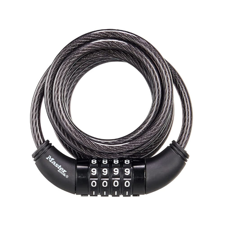 Black Set Your Own Combination Bike Lock, Metal Cable Lock has a Weather Resistant Vinyl Coating for Outdoor Equipment, Bicycles, 6 Feet Long, 8114D