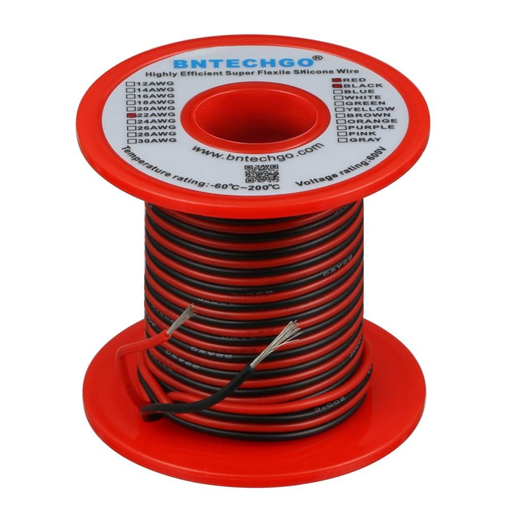 22 Gauge Silicone Wire Spool Red and Black Each 50ft 2 Separate Wires Flexible 22 AWG Stranded Tinned Copper Wire