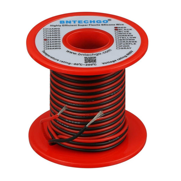22 Gauge Silicone Wire Spool Red and Black Each 50ft 2 Separate Wires Flexible 22 AWG Stranded Tinned Copper Wire