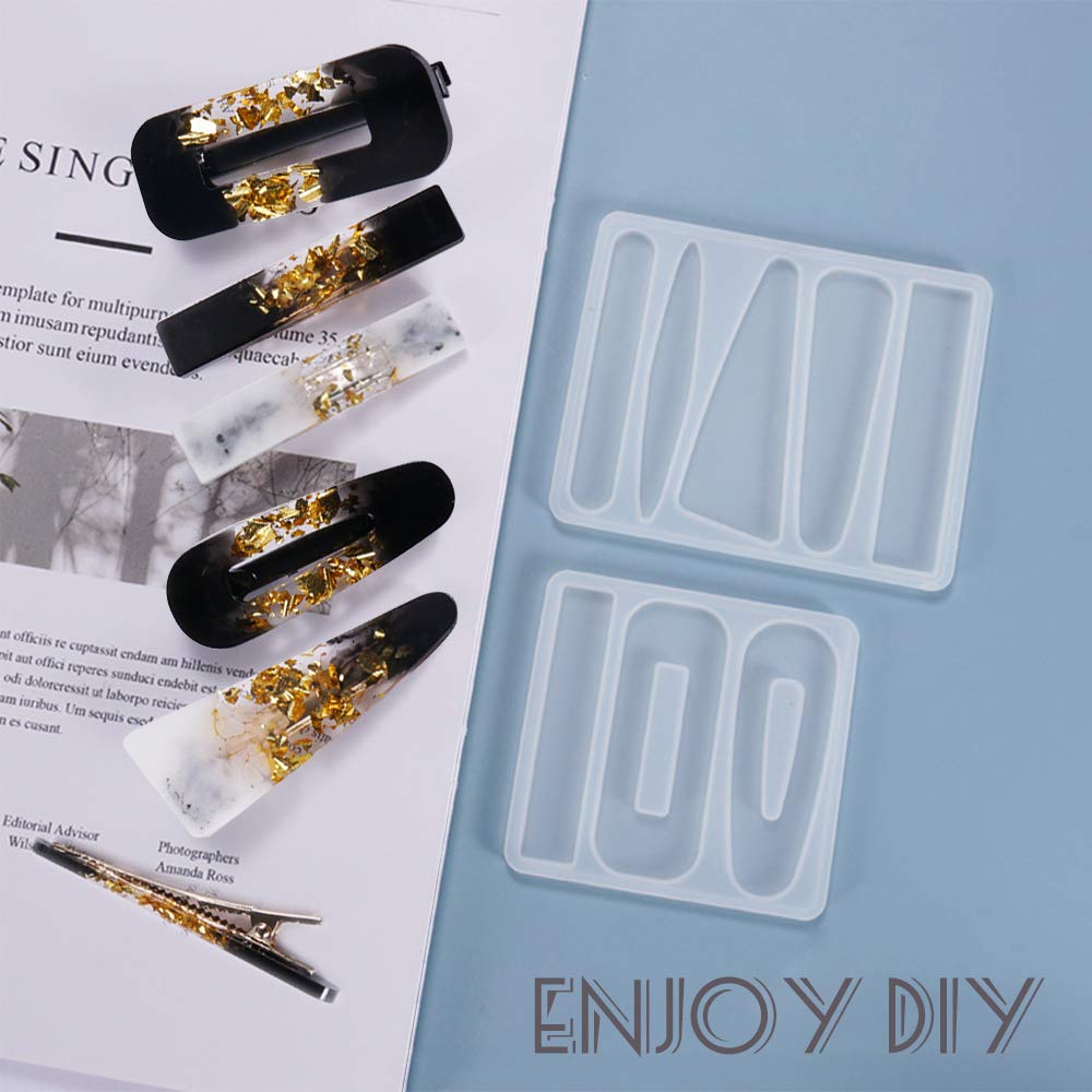 43PCS DIY Resin Craft Kit: Silicone Molds for Hair Accessories &amp; Jewelry Making - 2 Hair Pin Molds, 1 Comb Mold, 40 Gold Barrettes