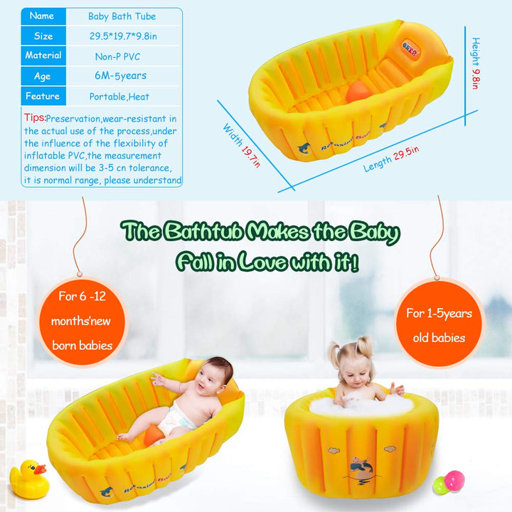Relaxing Baby Inflatable Baby Bathtub, Newborn Baby Bathtub seat for Infant, Non-Slip Baby Pool for Sitting up, Portable Toddler tub Shower, Foldable Travel tub with Pool Toy &air Pump Accessories.