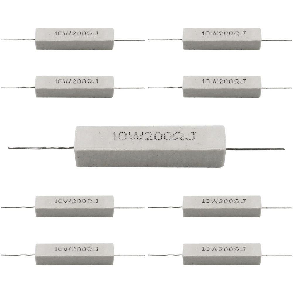 Cement Resistor,10 PCS 10w 200 ohm 5% Axial Lead Wire Resistor White Wound Fixed Ceramic Resistors Wirewound Power Flame Heat Moisture Resistance Precharge Horizontal