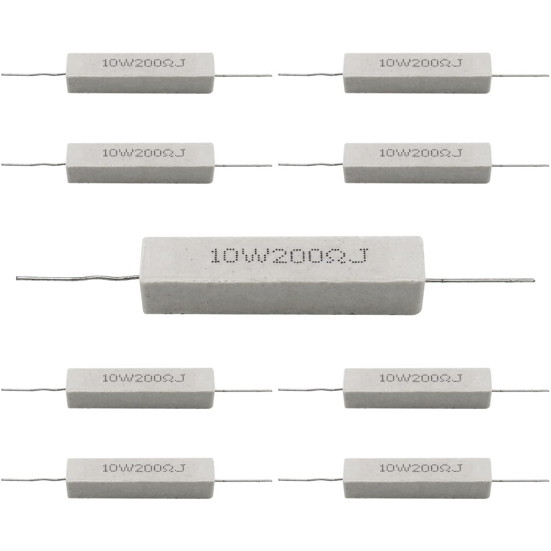 Cement Resistor,10 PCS 10w 200 ohm 5% Axial Lead Wire Resistor White Wound Fixed Ceramic Resistors Wirewound Power Flame Heat Moisture Resistance Precharge Horizontal