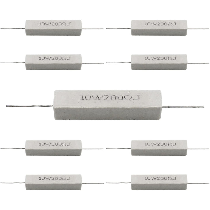 Cement Resistor,10 PCS 10w 200 ohm 5% Axial Lead Wire Resistor White Wound Fixed Ceramic Resistors Wirewound Power Flame Heat Moisture Resistance Precharge Horizontal