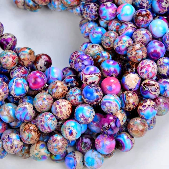 108 Pcs Sea Sediment Imperial Jasper Beads for Jewelry Making 8 MM Colorful Imperial Jasper Gemstones Loose Stone Beads