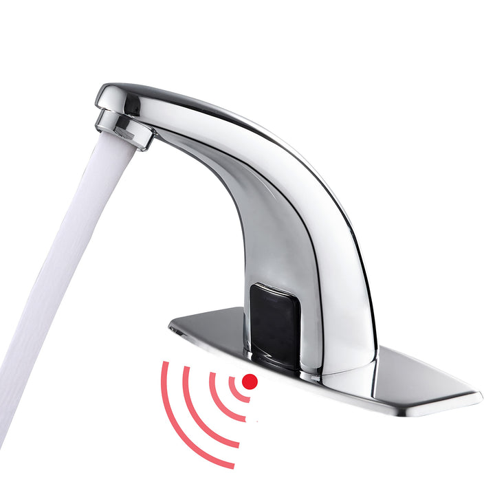 Touchless Bathroom Sink Faucet, Hands Free Automatic Motion Sensor Touchless Faucet with Hole Cover Plate for Commercial or Household, Chrome