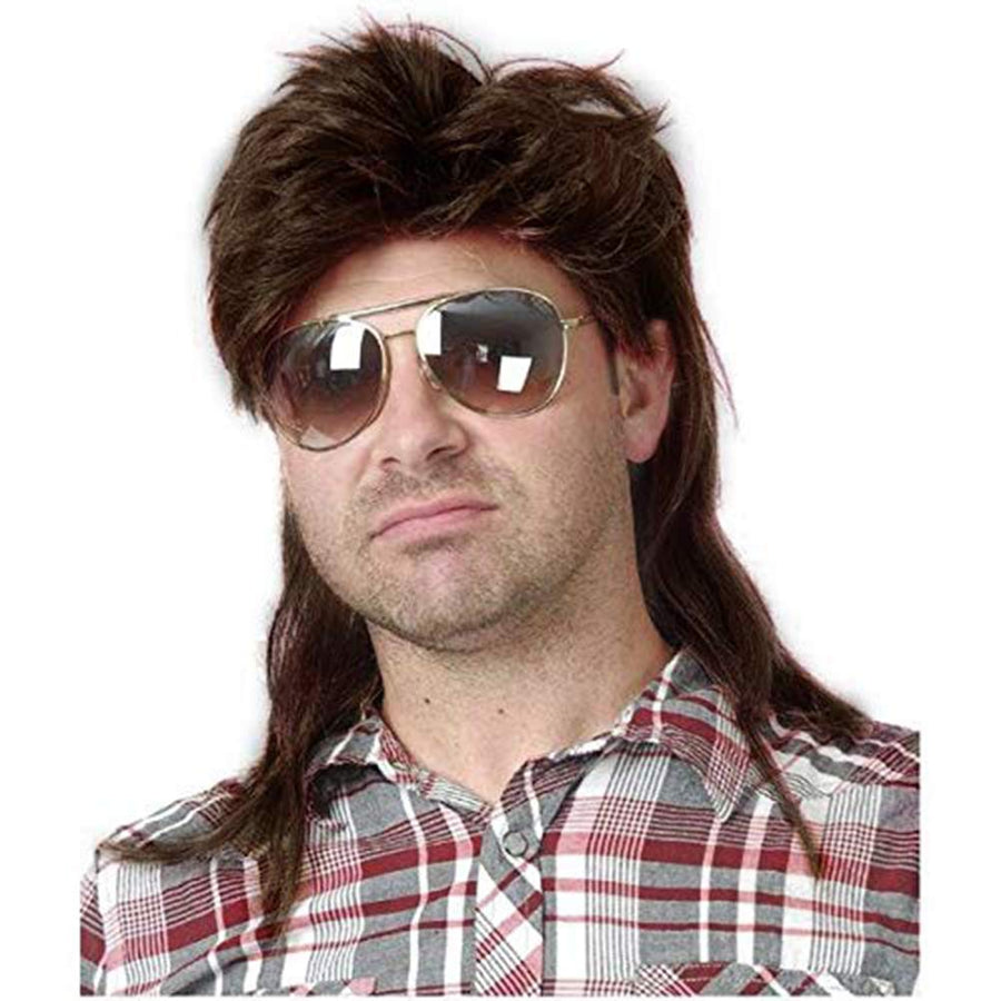 Mullet Wigs for Men 70s 80s Costumes Mens Brown Fancy Party Accessory Cosplay Hair Wig