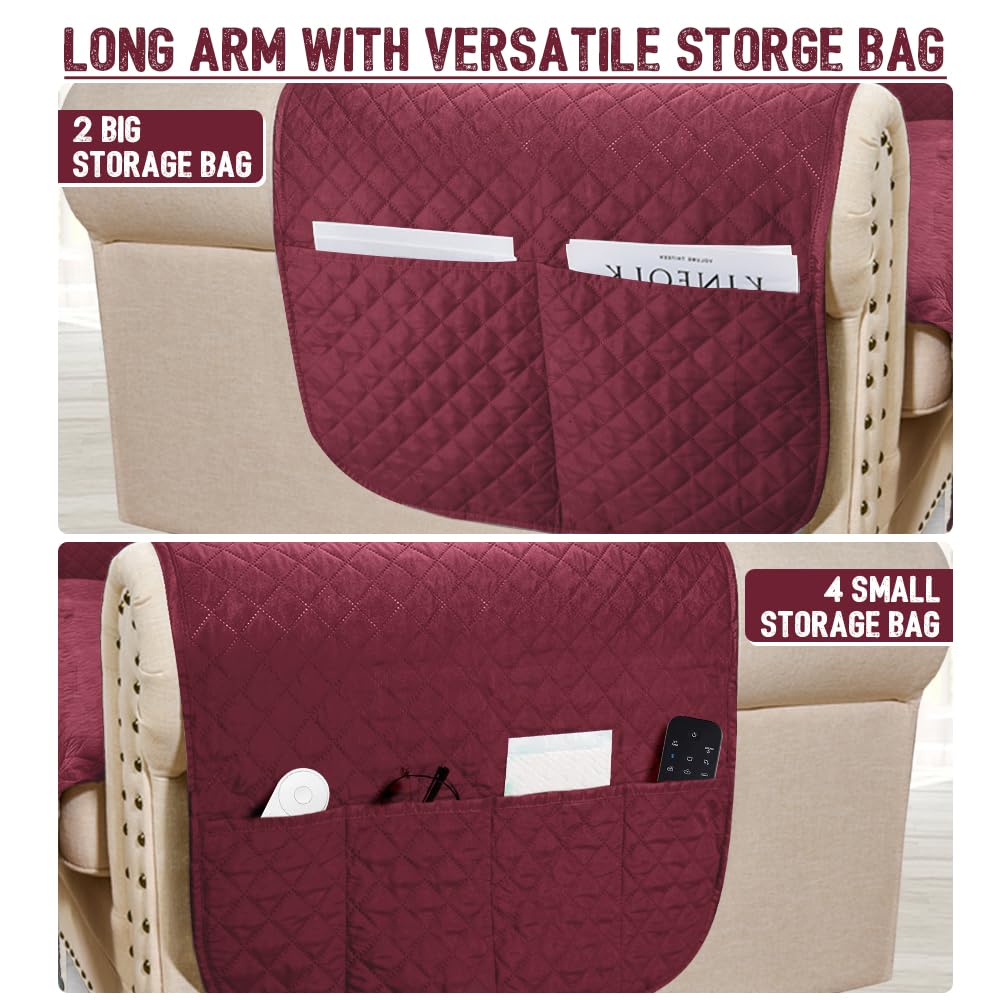 Reversible Recliner Chair Cover, Sofa Covers for Dogs,Sofa Slipcover,Couch Covers for 3 Cushion Couch,Couch Protector(Recliner Oversize:Burgundy/Beige)