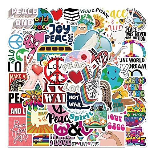 Love World Peace Stickers |50 Pcs Peace Love Waterproof Vinyl Decals for Water Bottles Laptop Luggage Cup Computer Mobile Phone Skateboard Guitar Helmet Snowboard Décor