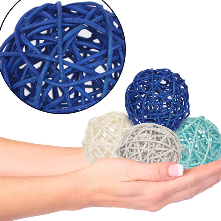 20PCS Large Blue Wicker Rattan Balls, 2.8 Inches, Vase Fillers for Table Centerpieces, Weddings, Parties, Aromatherapy Accessories