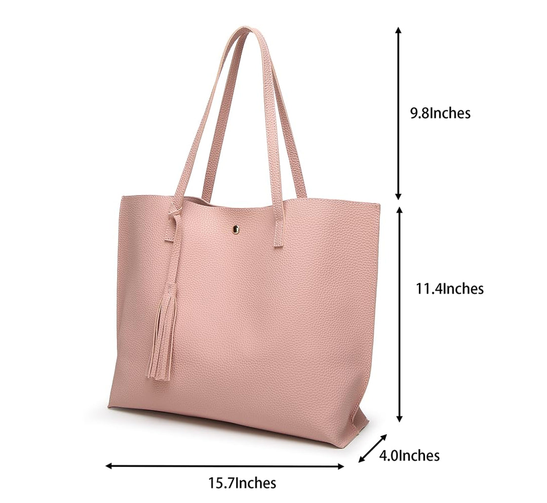 Dreubea Women's Soft Faux Leather Tote Shoulder Bag from, Big Capacity Tassel Handbag Grey-cro