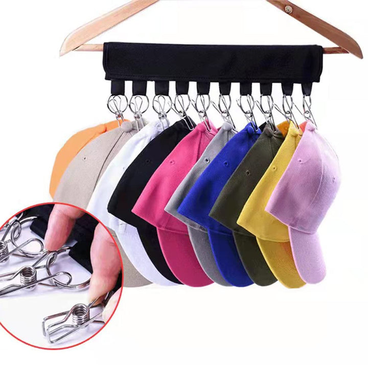 2 Pack Hat Holder Organizer -Hat Hanger- Hat Hangers for Closet, 20 Baseball Cap Holder Clips to Cap Organizer Hanger for Hat Rack Holder for Closet Storage (Black)
