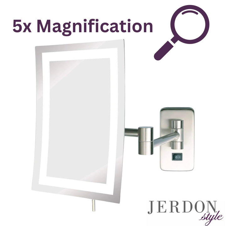 JRT710NL 6.5-Inch by 9-Inch LED Lighted Wall Mount Rectangular Makeup Mirror, Nickel Finish