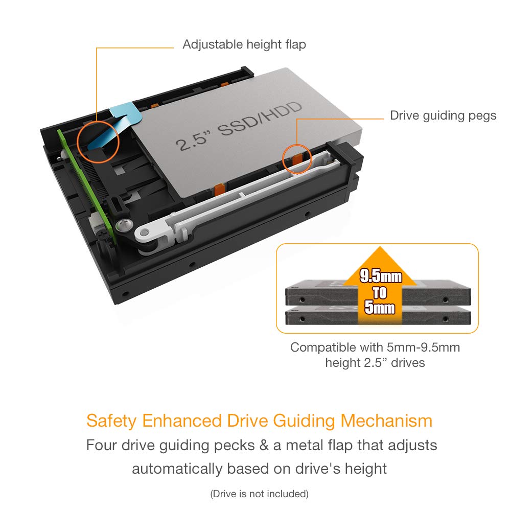 Dual 2 Bay 2.5” SSD &amp; HDD Dock Tool-Less Hot-Swap SATA / SAS Mobile Rack Enclosure for 3.5” Bay - flexiDOCK MB522SP-B