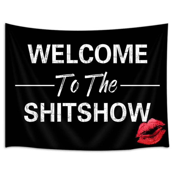 Welcome to The Shitshow Tapestry Wall Hanging, Sexy Red Lips Wall Tapestry Art, Black and White Tapestries for Home Decorations TV Backdrop Dorm Decor Living Room Bedroom, Beach Towel, (60W By 40L)