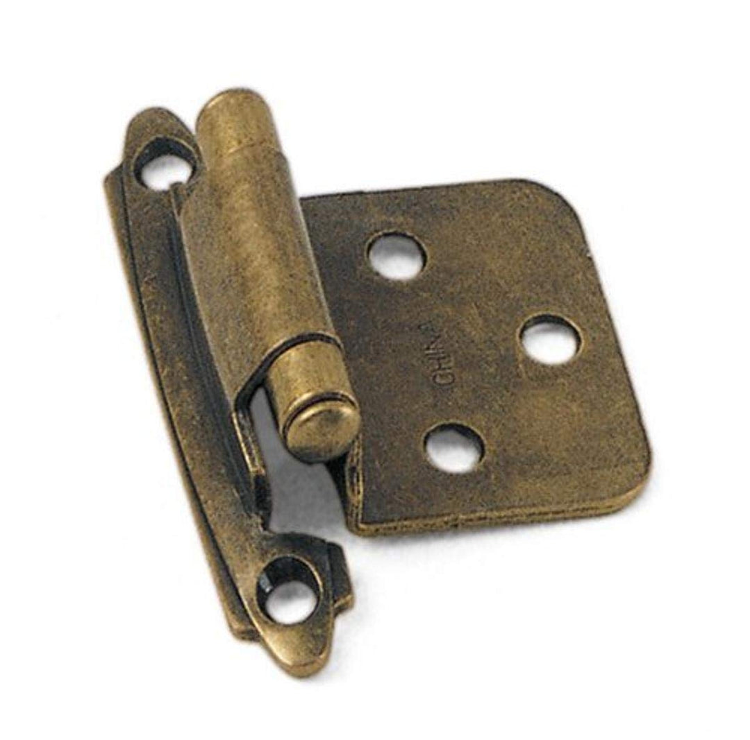 28705 No Inset Face Mount Self-Closing Cabinet Hinge, Antique Brass, 2-Pack