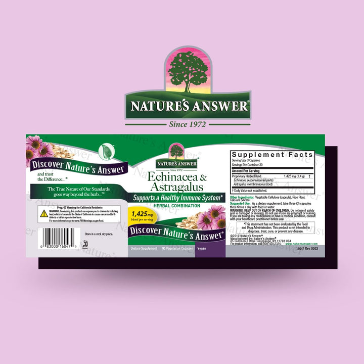 Nature&#39;s Answer Echinacea &amp; Astragalus | Supports a Healthy Immune System | Vegan, Non-GMO &amp; Kosher Certified |Capsules 90Ct