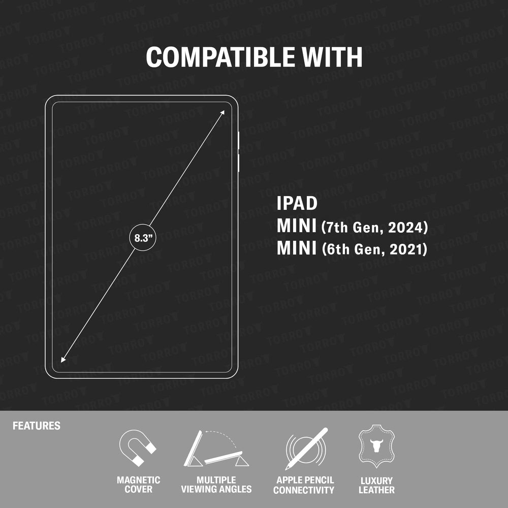 Smart Folio Compatible with iPad Mini 7/6 - Leather iPad Mini 7th / 6th Generation (2024/2021) Smart Case Magnetic Cover with Auto Wake/Sleep and Stand Function (Black)