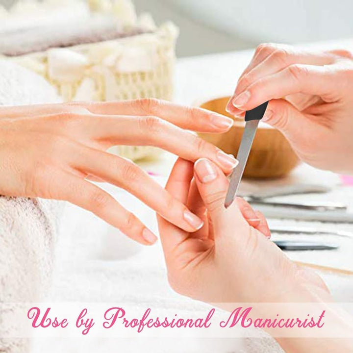 Diamond Nail File 2 Pack, 7 inch Double Sided File Buffer for Gentle Precise Nail Shaping, Washable Stainless Steel Permanent Surface for Home or Travel Pedicure Manicure Kit
