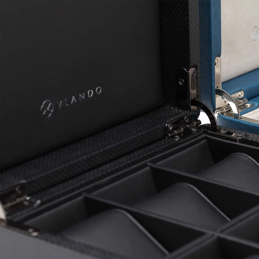 6-Slot Watch Box Organizer Collector - Wooden Case and Snap Fastener Closure - Gift Packing, Black