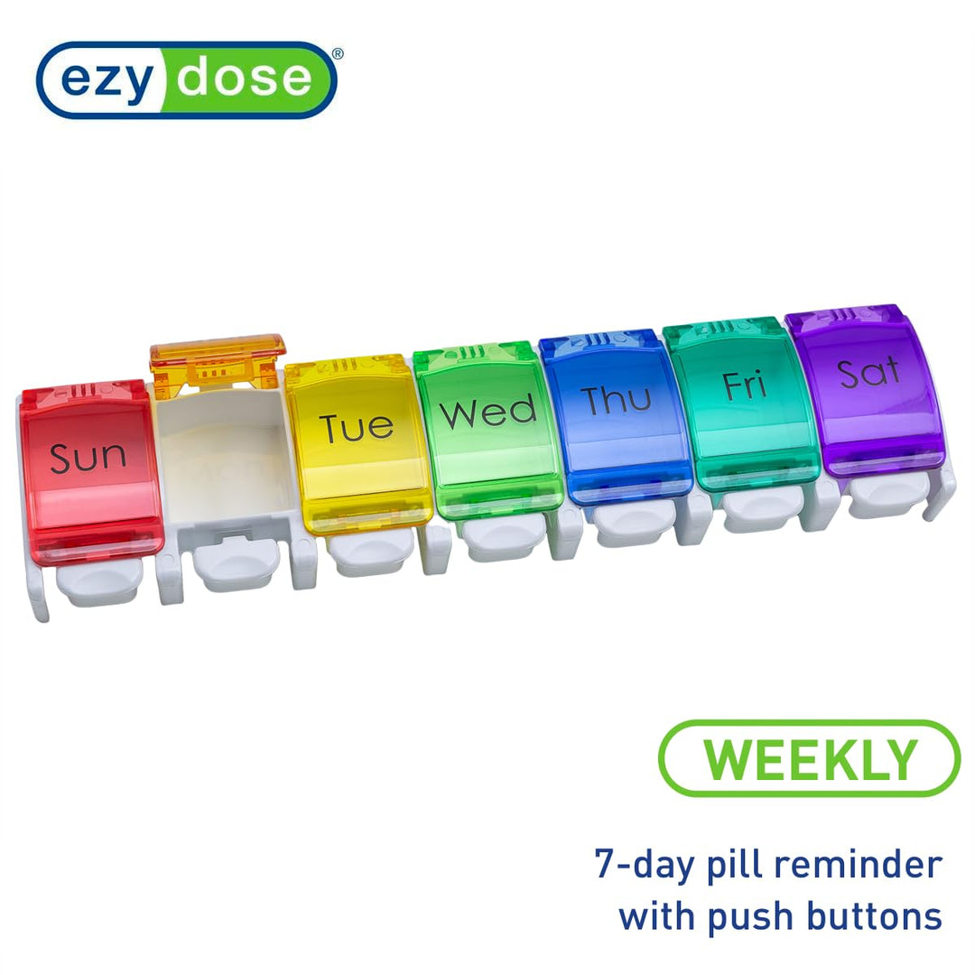 Ezy Dose Weekly (7-Day) Travel Pill Planner with pop-outs in Assorted Colors (6 pack)
