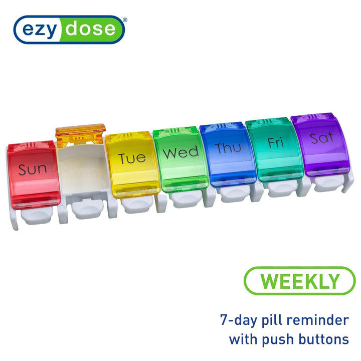 Ezy Dose Weekly (7-Day) Travel Pill Planner with pop-outs in Assorted Colors (6 pack)