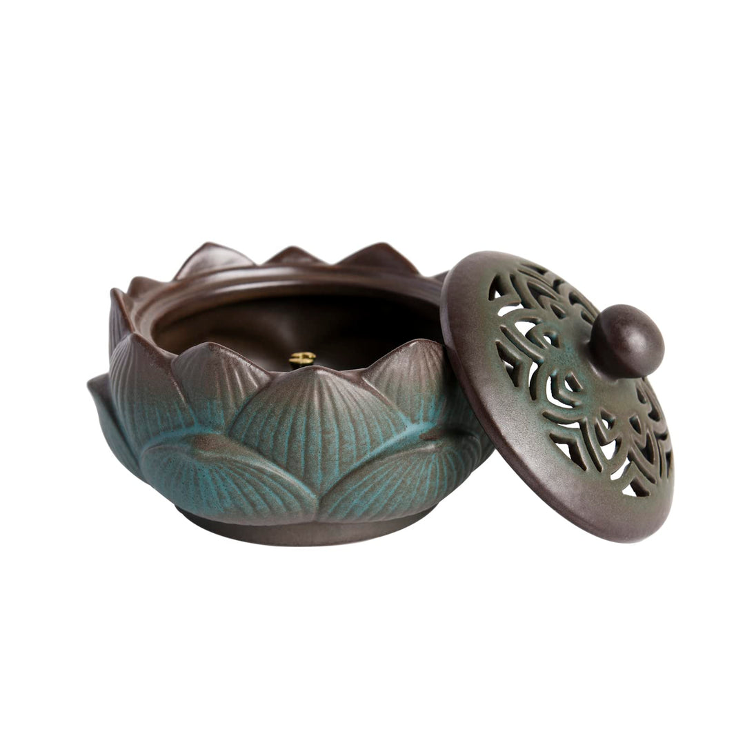 ChorZhow Incense Burner or Incense Cone Holder,Lotus Cone Incense Burner,Incense Cone Holder for Incense Cone and Coil Incense, Coil Incense Burner Set for Office Yoga and Home,Green