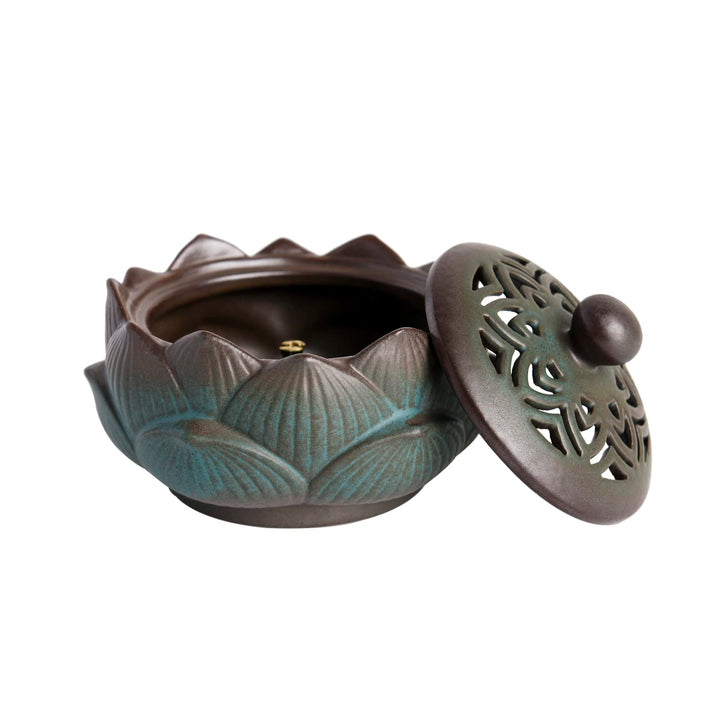 ChorZhow Incense Burner or Incense Cone Holder,Lotus Cone Incense Burner,Incense Cone Holder for Incense Cone and Coil Incense, Coil Incense Burner Set for Office Yoga and Home,Green