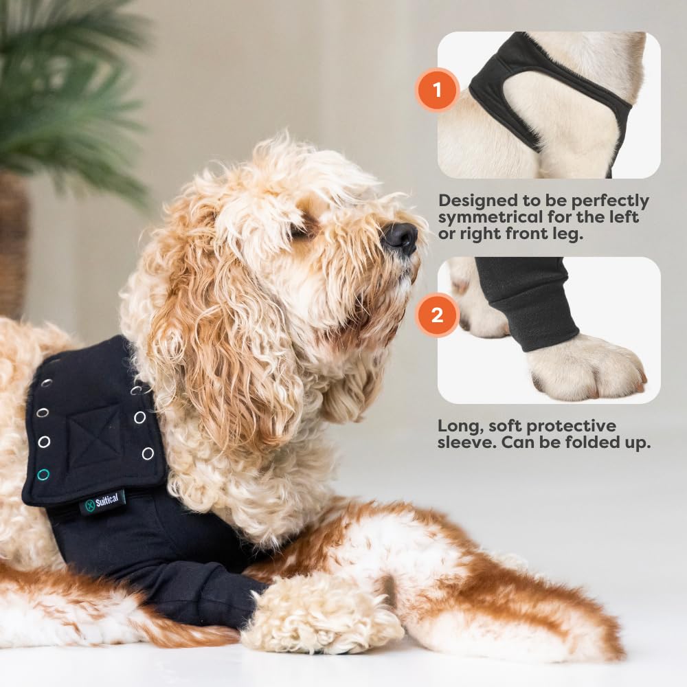 Recovery Sleeve for Dogs - Front Leg Protection After Surgery - Single Dog Leg Sleeve to Stop Licking - Machine Washable - Chest Circumference 25.2 inches to 33.1 inches - Length 13.8in - L