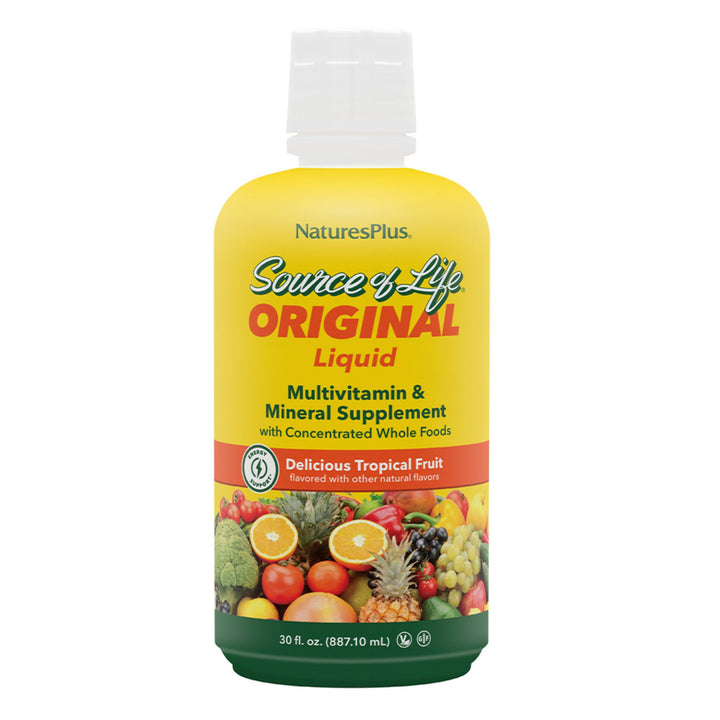 Natures Plus Source of Life Liquid, Tropical Fruit - 30 fl oz - Multivitamin &amp; Mineral Supplement - Gluten Free, Vegetarian - 30 Servings