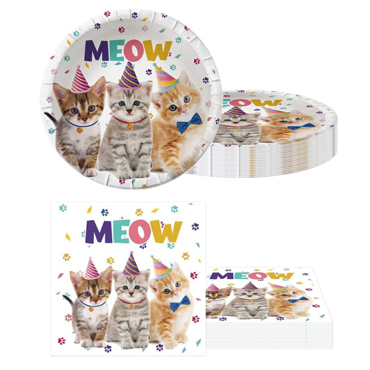 Cat Party Supplies Tableware,20 Plates and 20 Napkins and Tablecloth71 &#39;&#39; x 42 &#39;&#39;,Kids Cat Birthday Theme Party Decorate Supplies