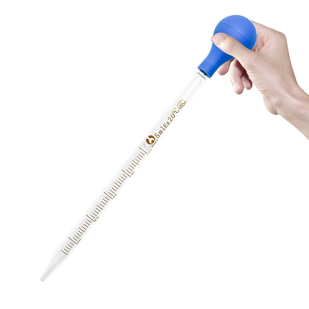 6 Pieces Glass Pipette 3 x 5ml + 3 x 10ml Glass Graduated Pipette Droppers Lab Pipette Transfer for Liquid Essential Oil with 6 Rubber Caps