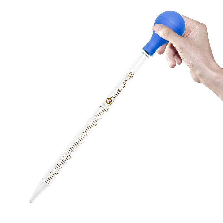 6 Pieces Glass Pipette 3 x 5ml + 3 x 10ml Glass Graduated Pipette Droppers Lab Pipette Transfer for Liquid Essential Oil with 6 Rubber Caps