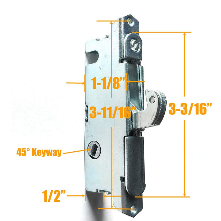 Patio Sliding Glass Door Handle Set with 45° Mortise Lock Suitable for Sliding Glass Patio Door Thickness from 1-1/2 to 1-3/4, Fits 3-15/16” Screw Hole Spacing, Reversible Design(Non-Handed), Black