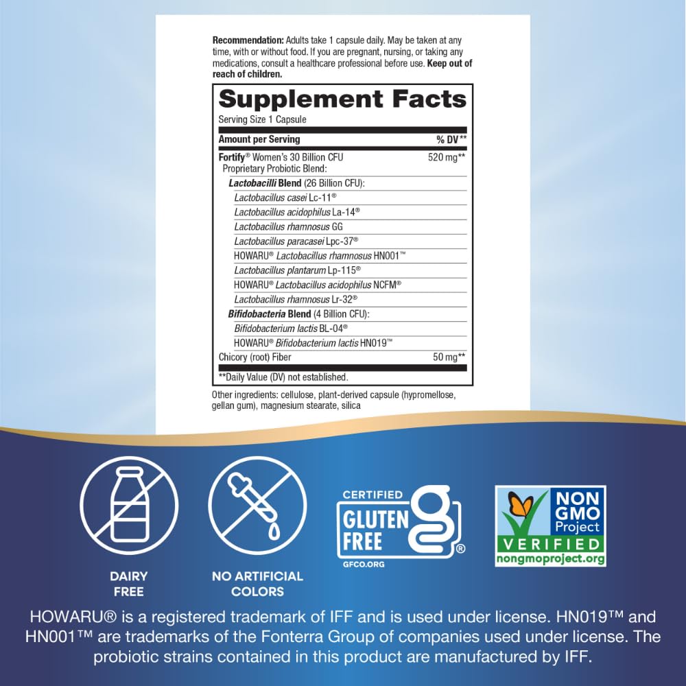 Nature&#39;s Way Fortify Daily Probiotic for Women, 30 Billion Live Cultures, 10 Strains, Prebiotics, Supports Digestive &amp; Immune Health*, No Refrigeration Required, 30 Capsules (Packaging May Vary)