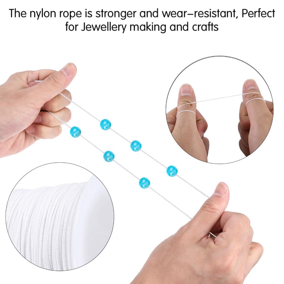 0.8mm Nylon Cord, Nylon Beading String Knotting Cord, Thread Chinese Knot Macrame Rat-Tail Bracelet Braided String (White)