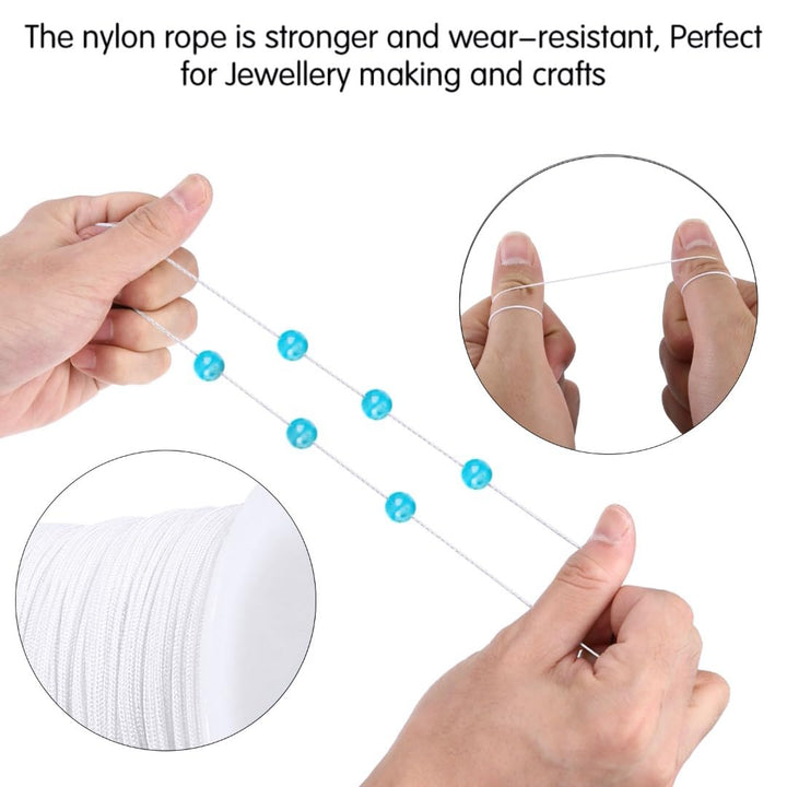 0.8mm Nylon Cord, Nylon Beading String Knotting Cord, Thread Chinese Knot Macrame Rat-Tail Bracelet Braided String (White)
