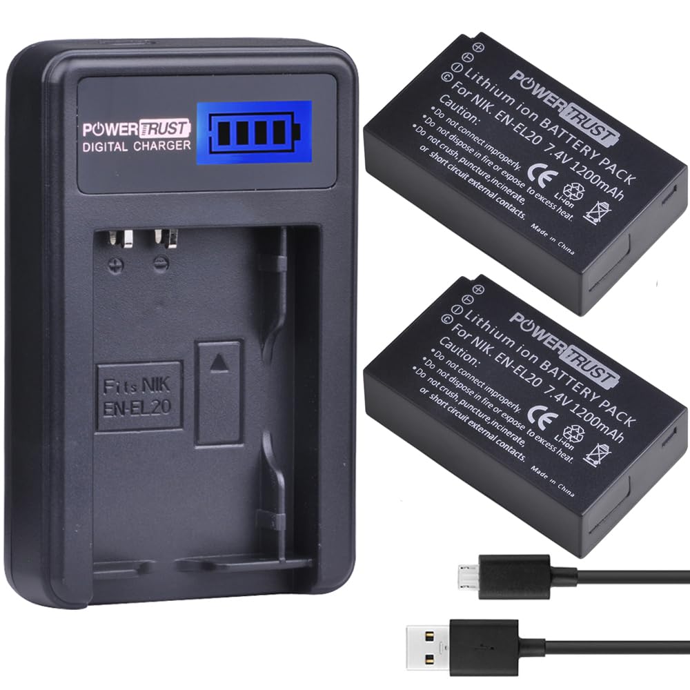 PowerTrust 2 Pack EN-EL20 EN-EL20a Camera Battery and L