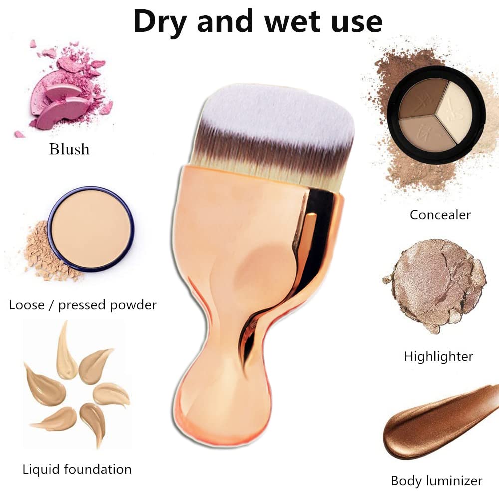 BlingToman 2 Pcs Foundation Brushes Set Flat Top Kabuki Face Blush Brush Foundation Brush for Blending Liquid, Cream or Flawless Powder Cosmetics with Portable Travel Case (black&amp;champange)