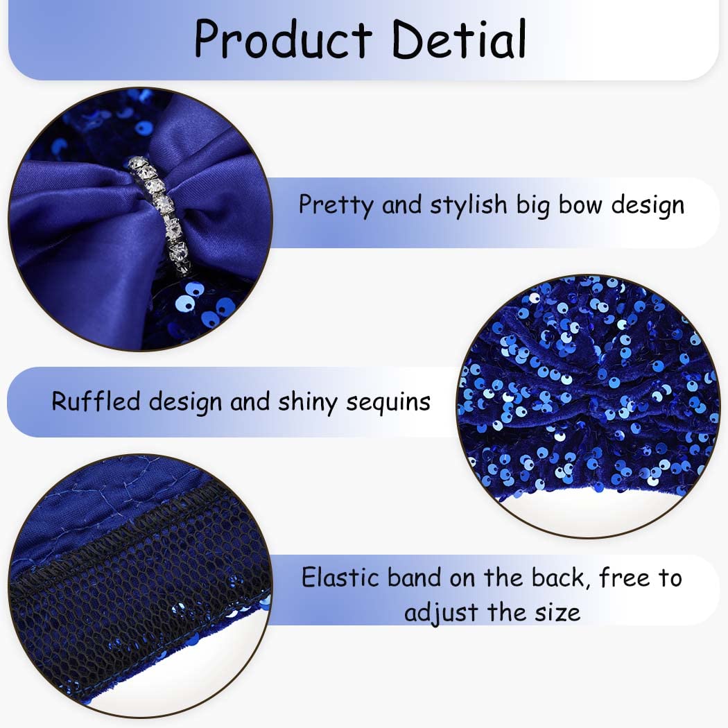Head Wrap Bow Turban Sequin Beanie Headwrap Hat Pre-Tie Head Scarf for Women