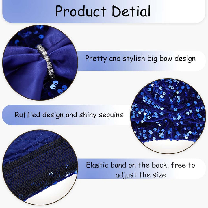 Head Wrap Bow Turban Sequin Beanie Headwrap Hat Pre-Tie Head Scarf for Women