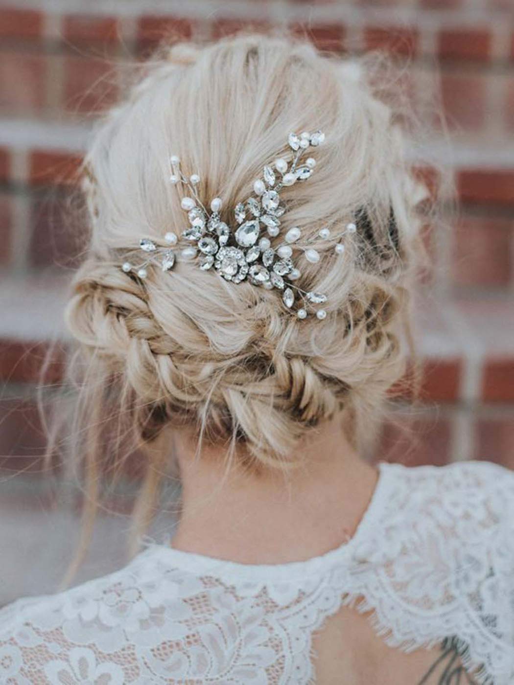 Jakawin Bride Crystal Wedding Hair Comb Pearl Hair Piece Silver Bridal Hair Accessories for Women and Girls HC018
