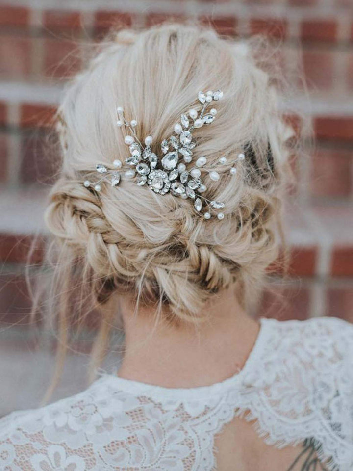Jakawin Bride Crystal Wedding Hair Comb Pearl Hair Piece Silver Bridal Hair Accessories for Women and Girls HC018