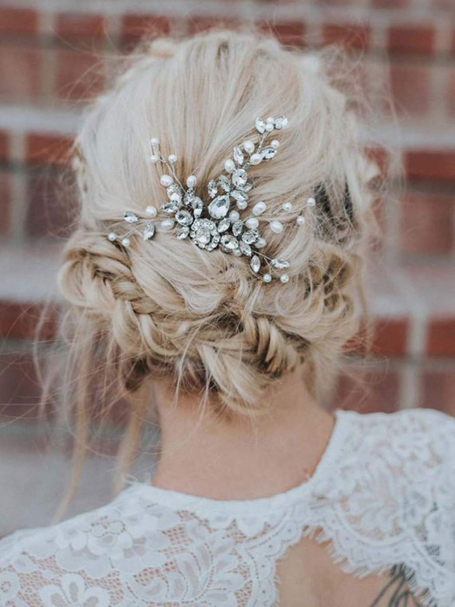 Jakawin Bride Crystal Wedding Hair Comb Pearl Hair Piece Silver Bridal Hair Accessories for Women and Girls HC018