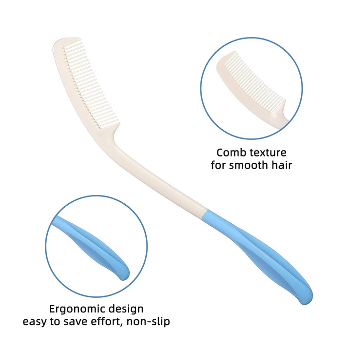 Fanwer Long Reach Handled Comb and Hair Brush Set Applicable to elderly and hand-disabled people inconvenient upper limb activities (2 pcs)