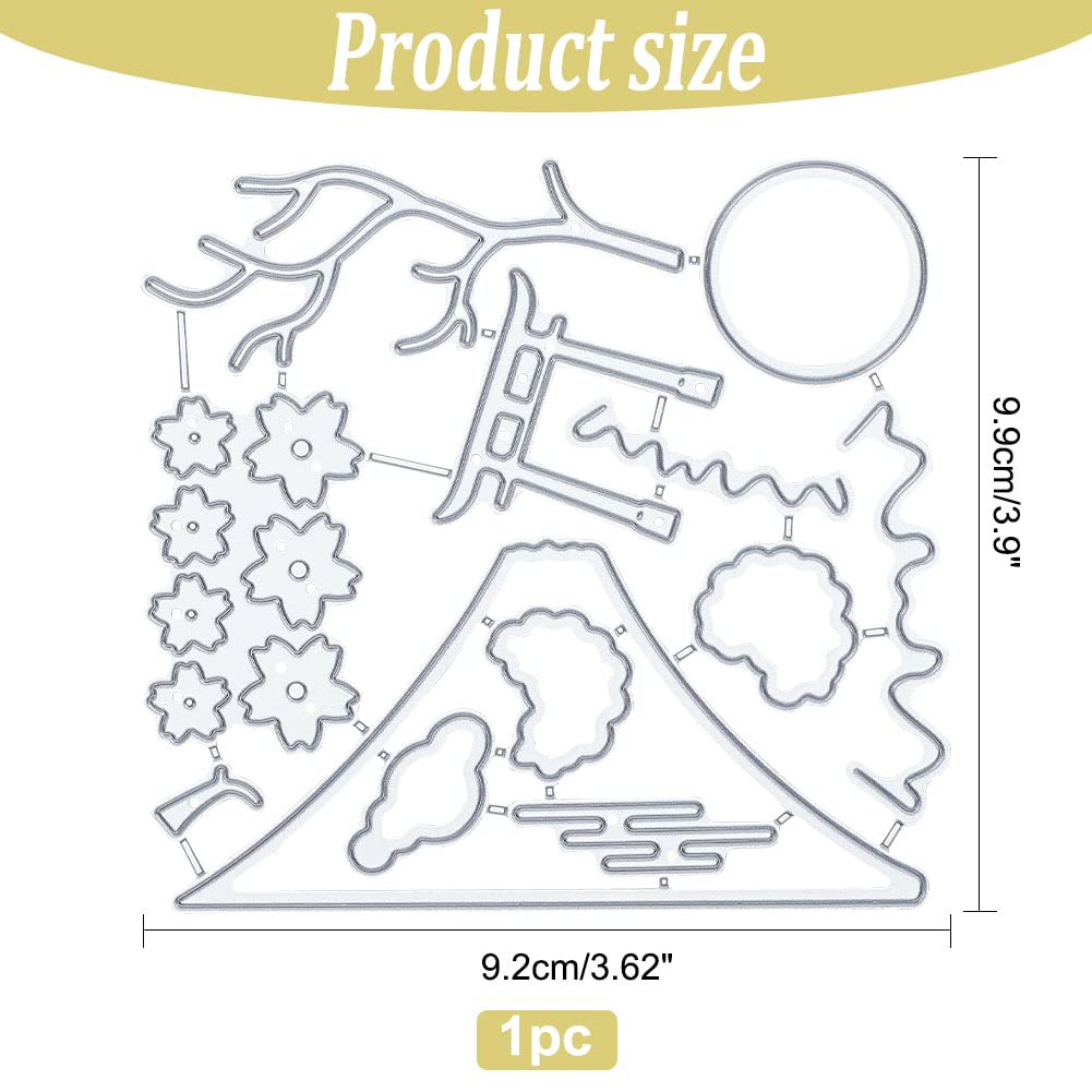 Classic Japanese Viewpoint Cut Dies Cherry Blossoms and Mount Fuji Template Oriental Style Die Cuts for Card Making Scrapbooking Card DIY Craft
