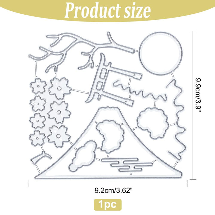 Classic Japanese Viewpoint Cut Dies Cherry Blossoms and Mount Fuji Template Oriental Style Die Cuts for Card Making Scrapbooking Card DIY Craft