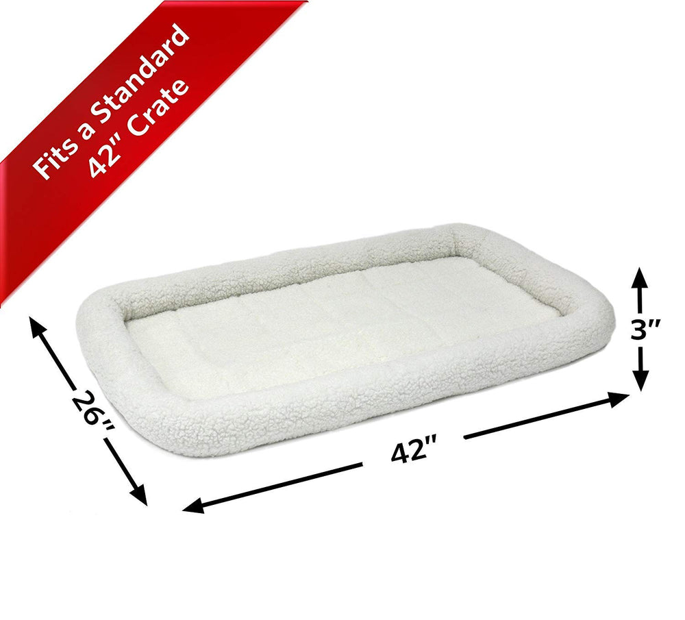 Bolster Dog Bed 42L-Inch White Fleece Dog Bed w/Comfortable Bolster | Ideal for Large Dog Breeds & Fits a 42-Inch Dog Crate | Easy Maintenance Machine Wash & Dry